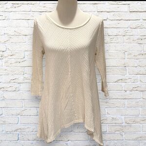 LOFT Textured White 3/4 Sleeve Shirt Top - Size Medium